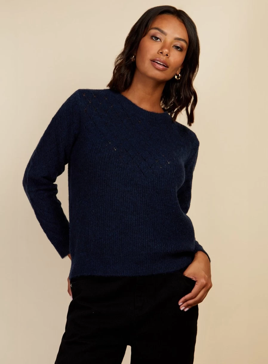 Vogue Women's Navy Blue Knit Jumper Sweater Size L