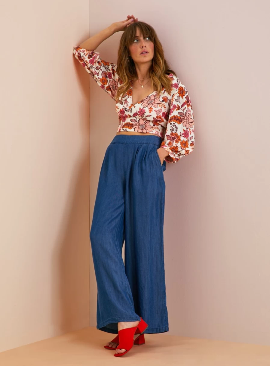 Everbelle Women's Wide Leg Trousers in Denim & Tencel™ - Comfortable & Stylish Size 10