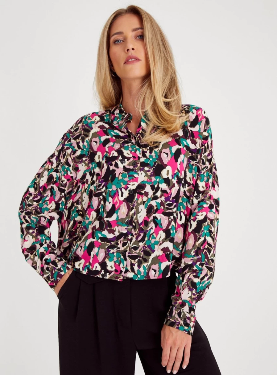 "Tu Women's Abstract Floral Relaxed Fit Shirt - Casual Comfort Top"