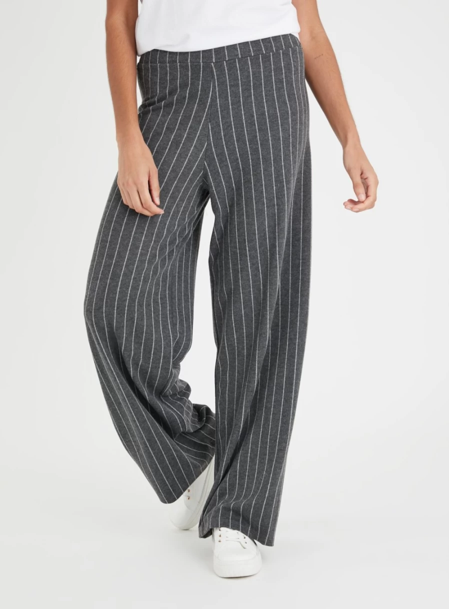Tu Women's 20s Grey Pinstripe Wide Leg Trousers - Vintage High Waist Palazzo Pants