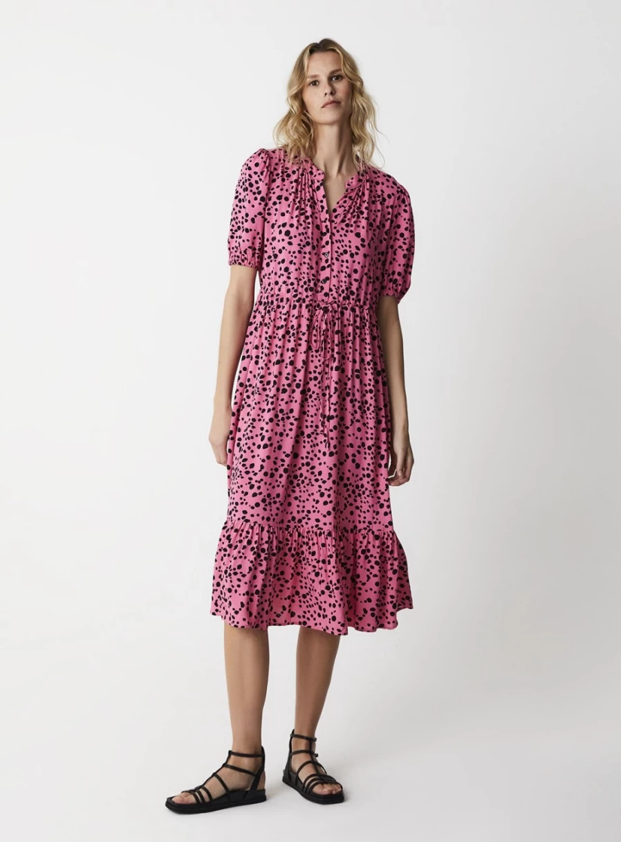 Finery Women's Madelyn Pink Animal Print Midi Dress - Size 14