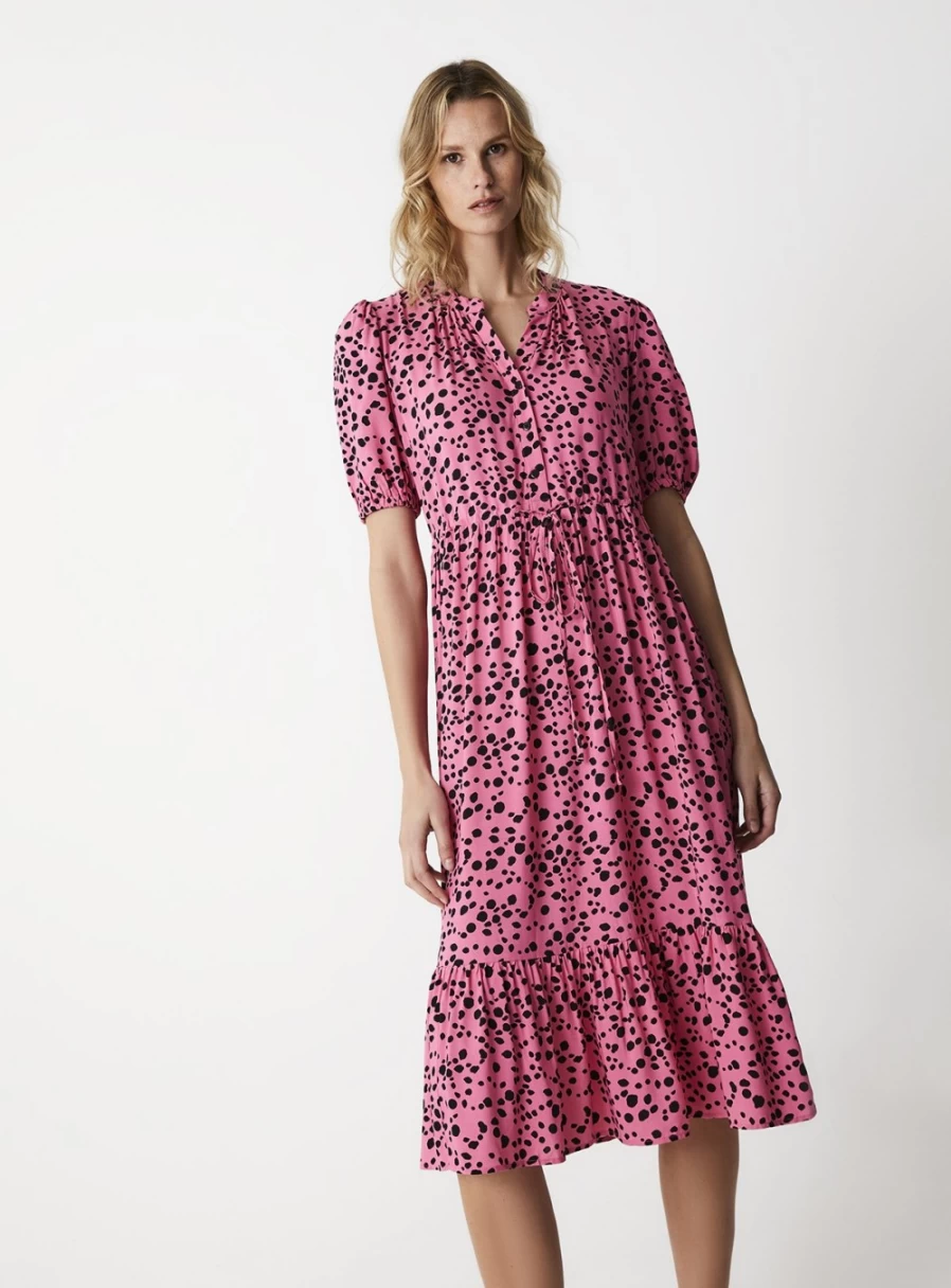 Finery Women's Madelyn Pink Animal Print Midi Dress - Size 14