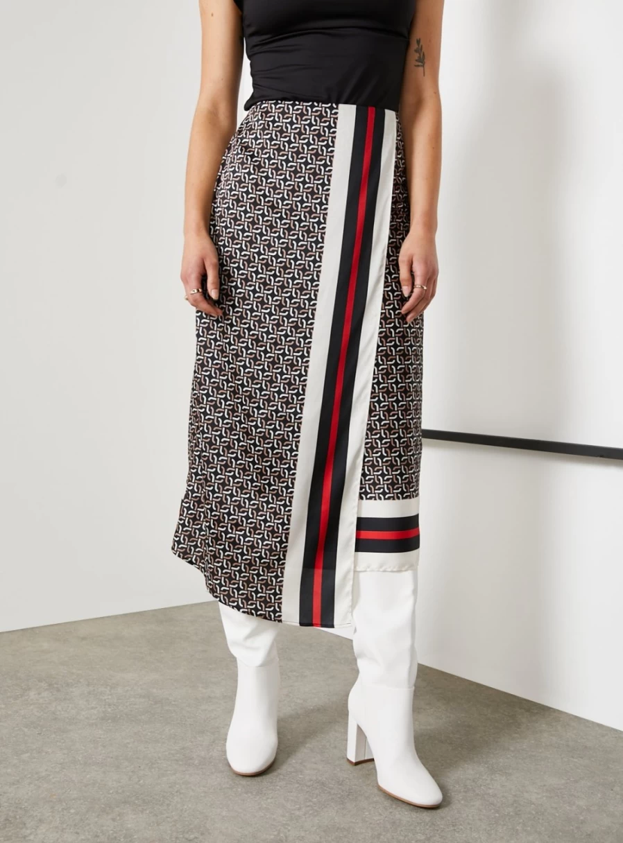 For All The Love Women's Printed Satin Wrap Skirt & Top Co-Ord Set - Floral Border Design