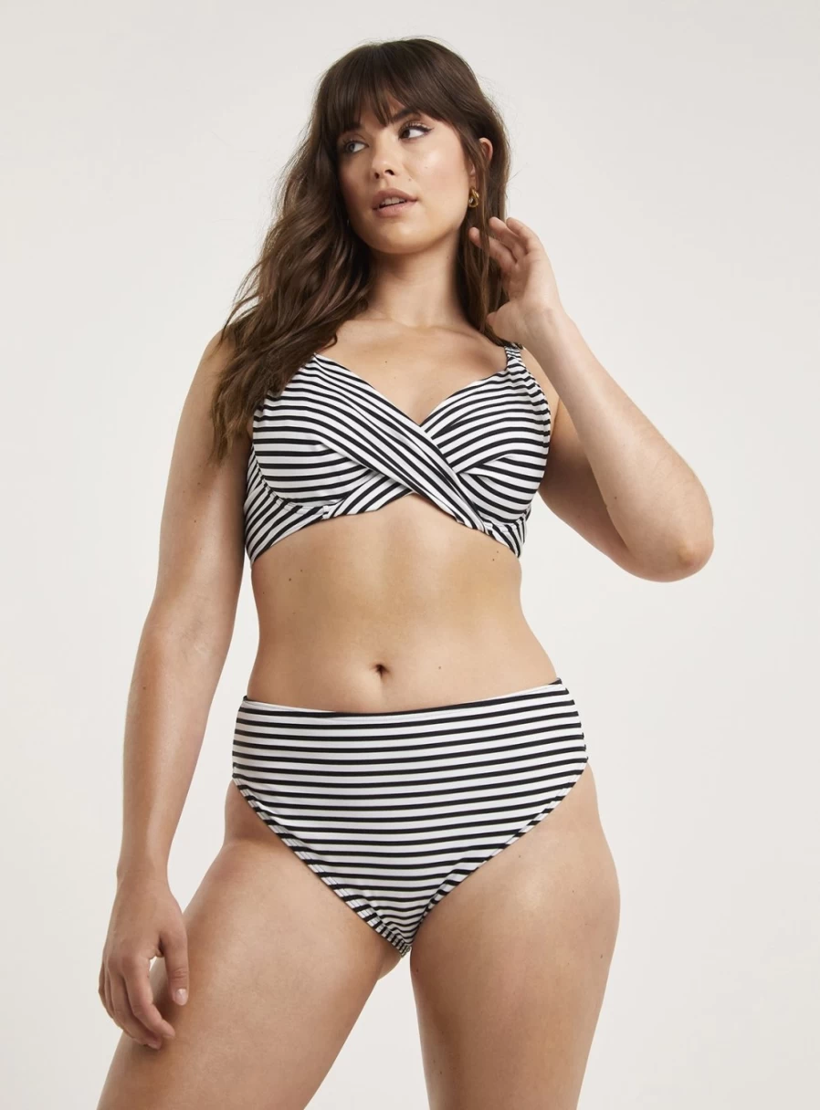 Figleaves Women's Black Stripe Classic Bikini Bottoms - Size 16 Tailored Fit