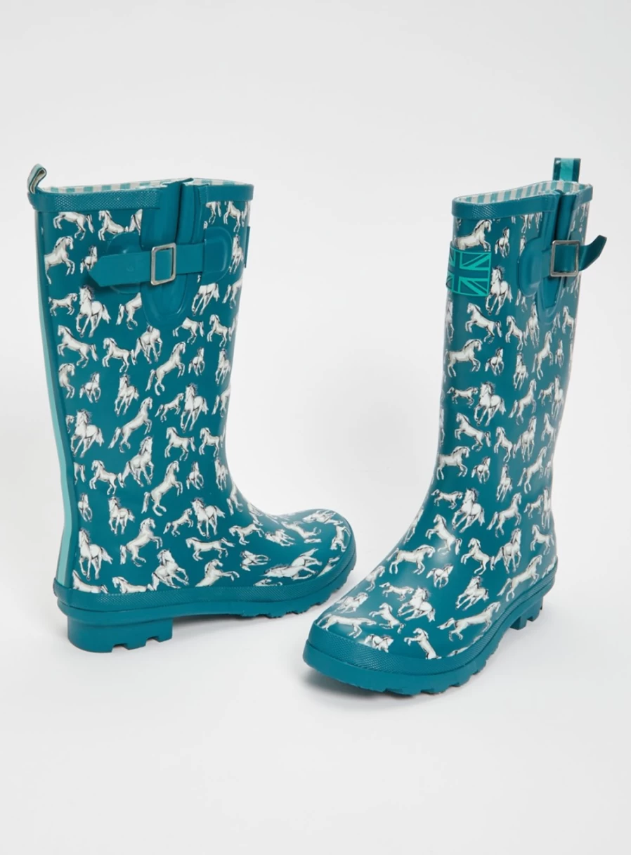 Tu Women's Teal Horse Print Rain Boots - UK Size 6 Waterproof Wellies