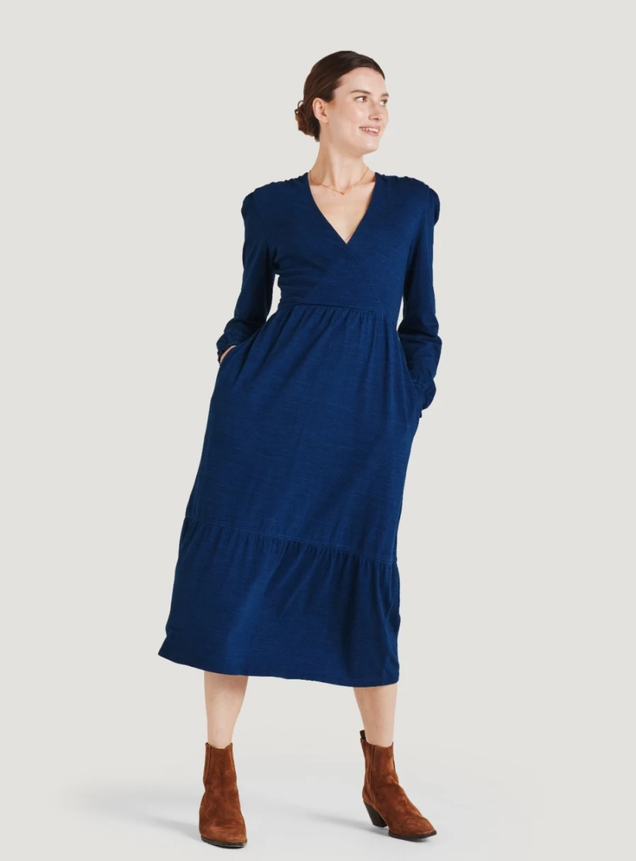 Thought Women's Amara Denim Jersey Wrap Dress - Sustainable Casual Style