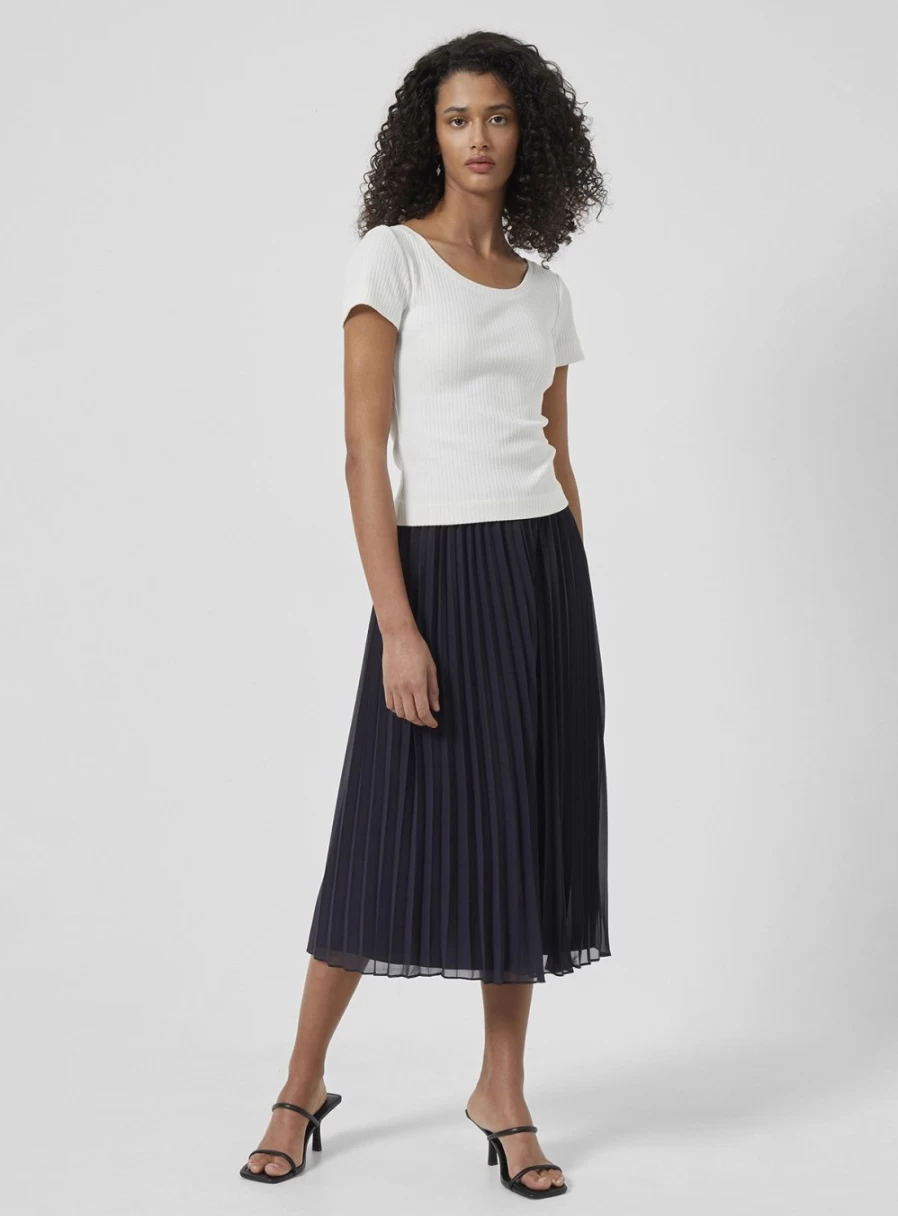 French Connection Women's Pleated Solid Midi Skirt - Classic Fit Mid-Length Style