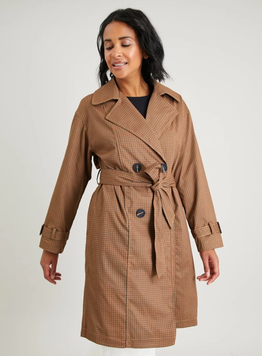 "Tu Women's Brown Check Trench Coat - Stylish 12 Season Outerwear"