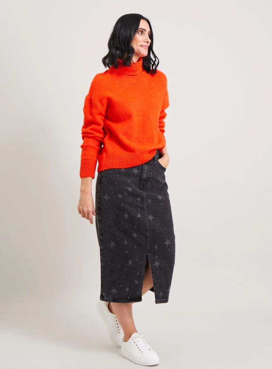 Tu Women's Charcoal Grey Star Print Denim Pencil Skirt - Size 10, High Waist Stretch Fit Vintage Style