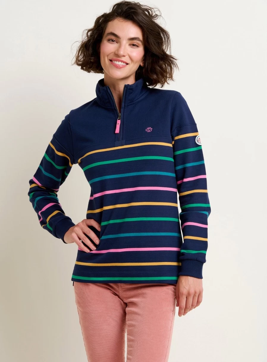 Brakeburn Women's Navy Blue Quarter Zip Sweatshirt | Comfortable Pullover Sweater