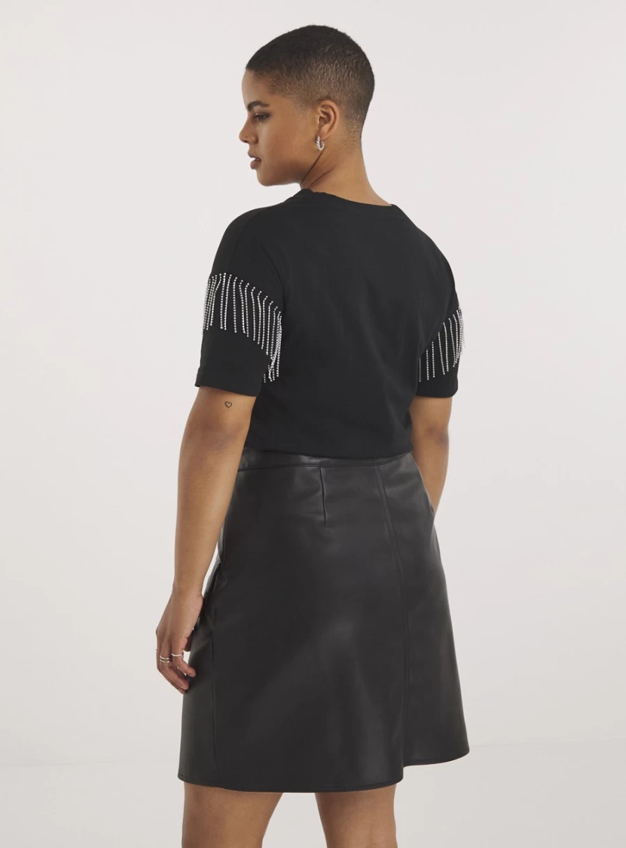 Simply Be Women's Black PU Leather Skirt with Pockets - Size 30