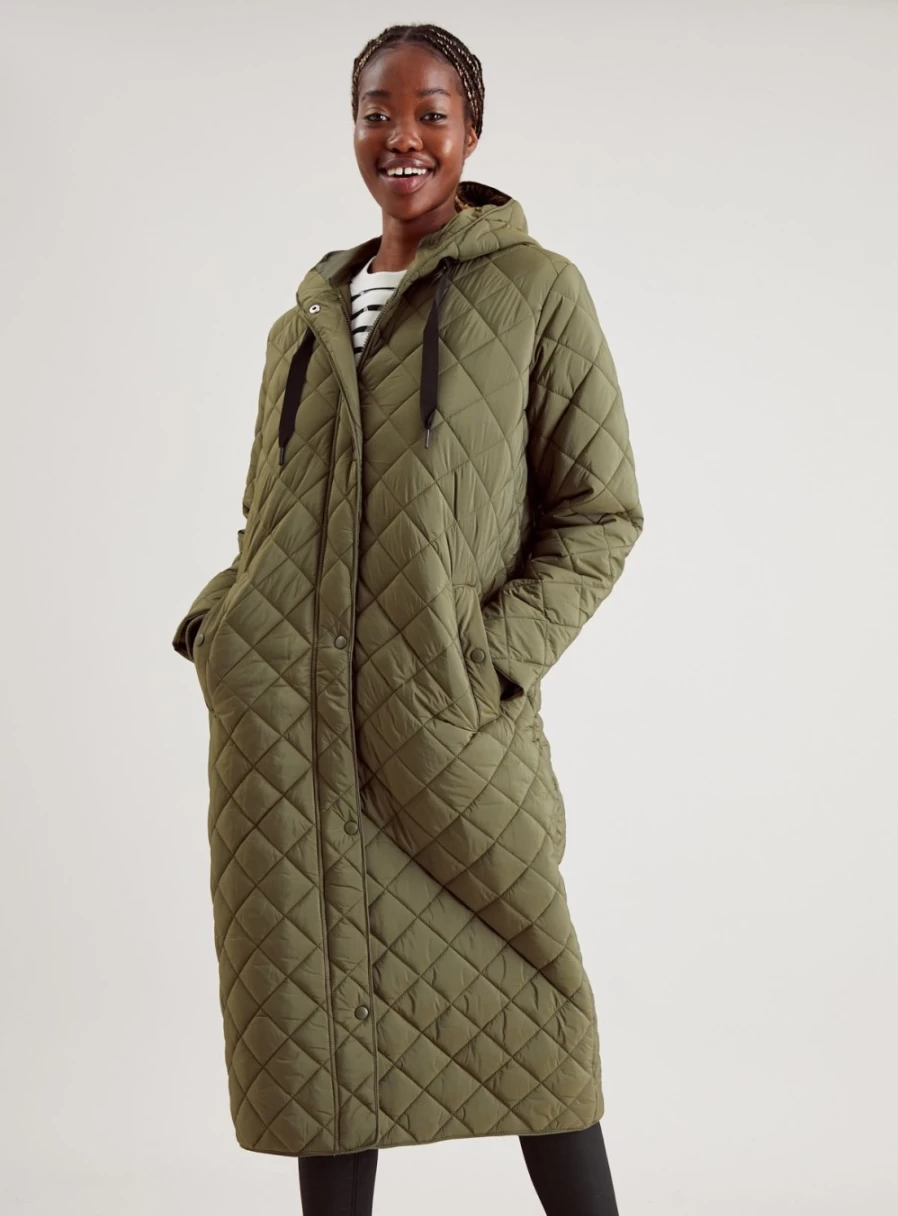 Tu Women's Khaki Diamond-Quilted Padded Coat - Winter Warm Jacket Style 14