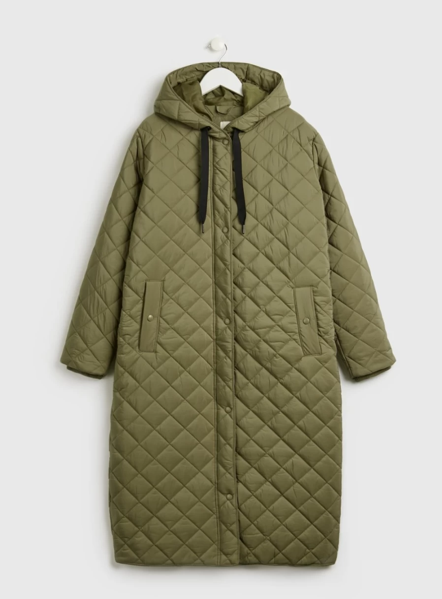 Tu Women's Khaki Diamond-Quilted Padded Coat - Winter Warm Jacket Style 14