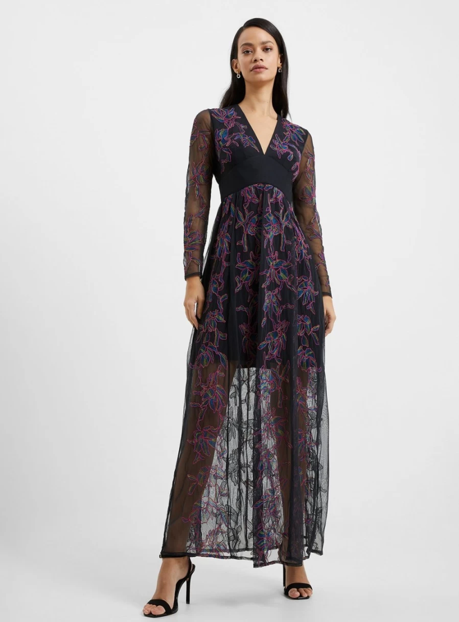 French Connection Women's Emilia Embroidered Maxi Dress - Size 14 | Floral Summer Long Dress