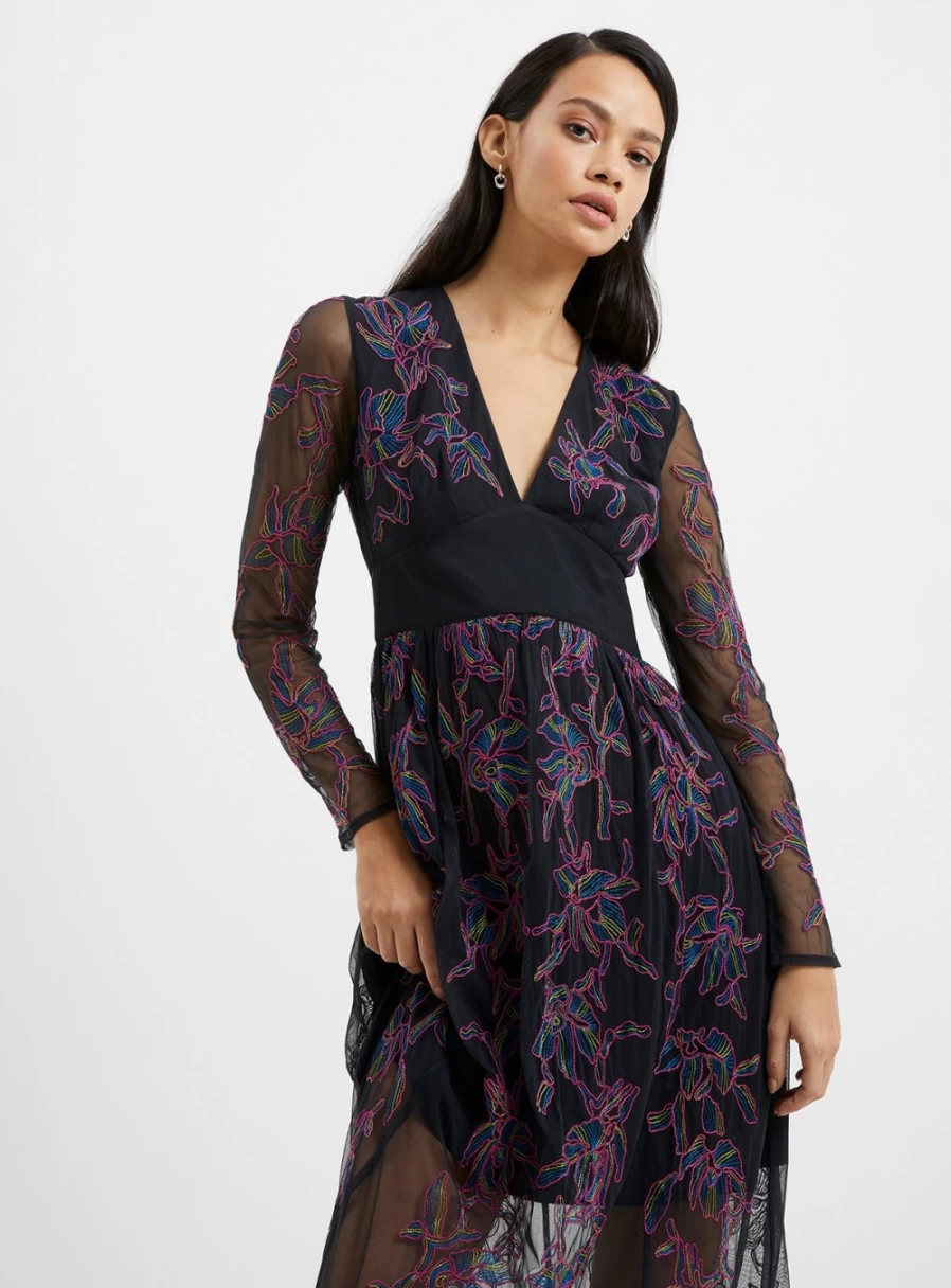 French Connection Women's Emilia Embroidered Maxi Dress - Size 14 | Floral Summer Long Dress