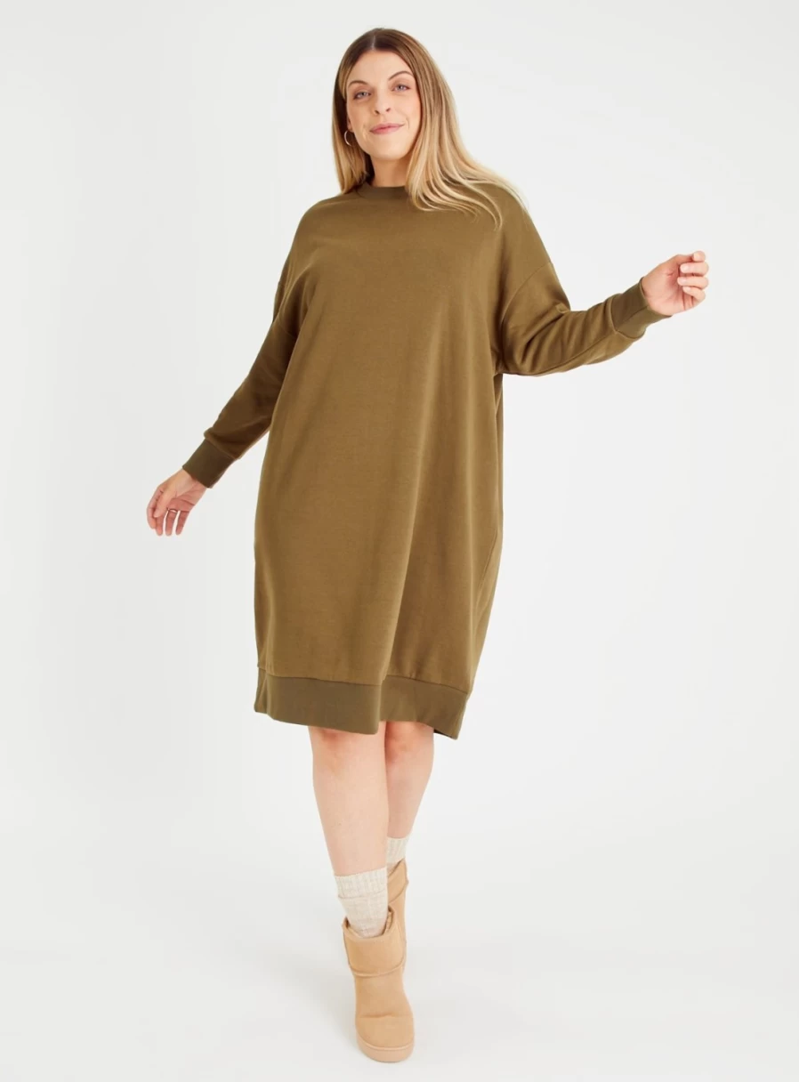 "Tu Women's Khaki Oversized Sweat Dress - Comfortable Casual Style"