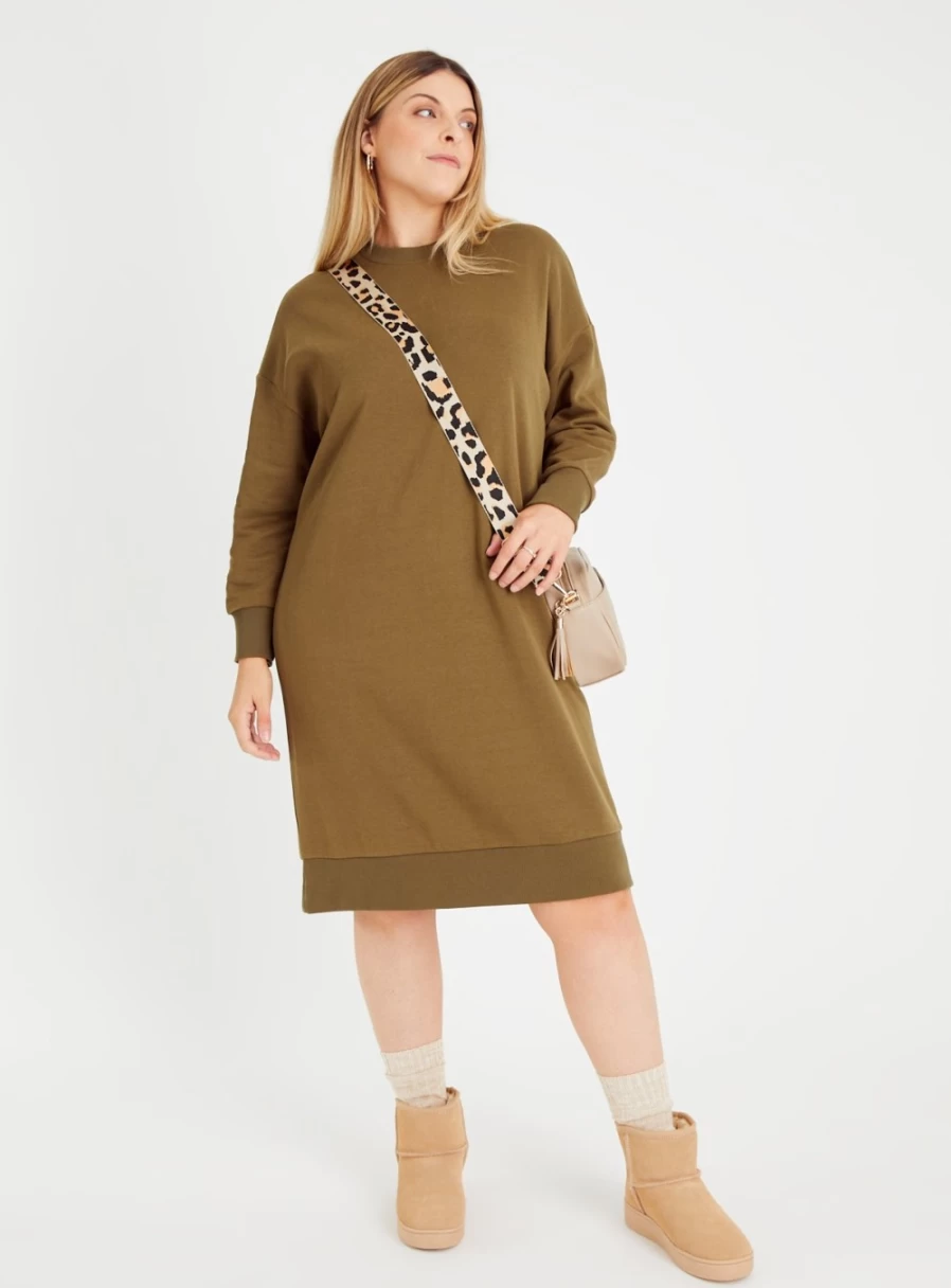 "Tu Women's Khaki Oversized Sweat Dress - Comfortable Casual Style"