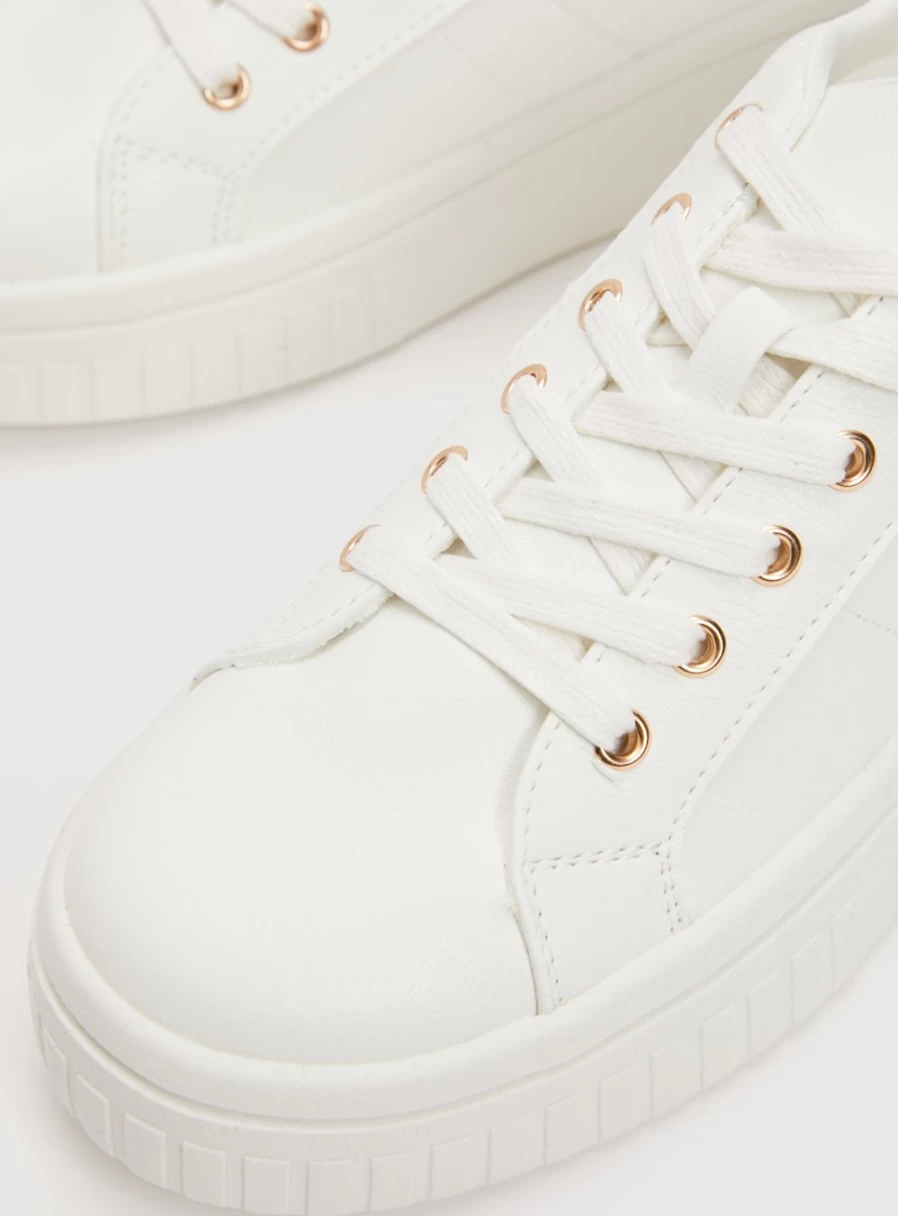 Tu Women's White Faux Leather Wedge Trainers - Comfortable Slip-On Sneakers Size 4