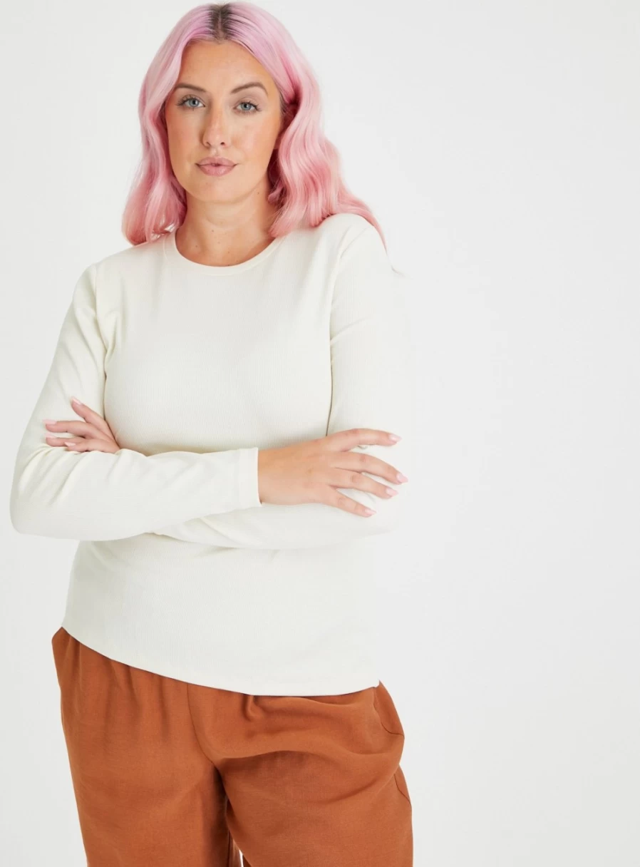 Tu Women's Cream Slim Fit Crew Neck T-Shirt 2024 - Soft Basic Top