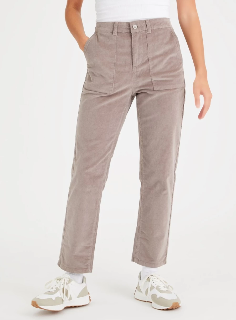 Women's Taupe Corduroy Cargo Pants - Tapered Leg Design by Tu