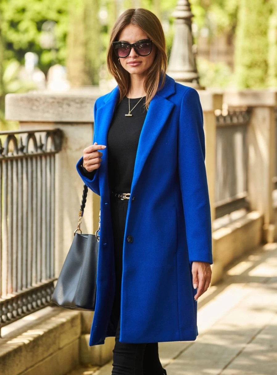 Sosandar Women's Cobalt Blue Faux Wool Formal Coat - Elegant Winter Overcoat Size 20