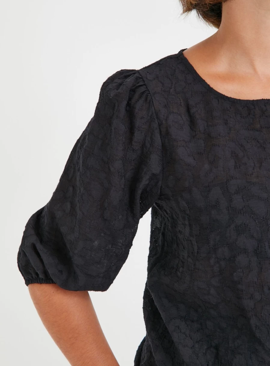 Tu Women's Black Lace Puff Sleeve Blouse - Elegant 24 Style Romantic Chic Top