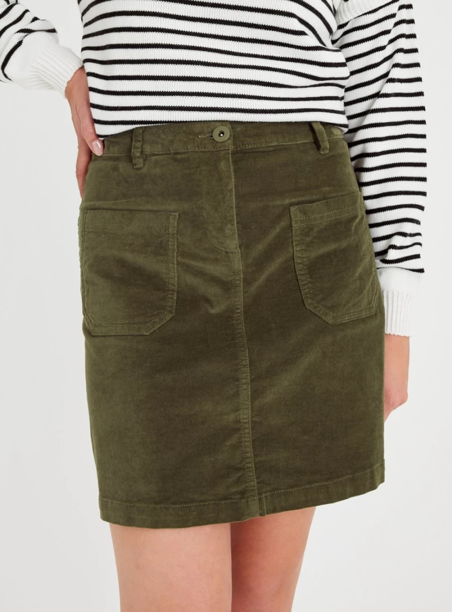 Tu Women's Khaki Corduroy Mini Skirt - High Waist Uncut Raw Hem A-Line Skirt