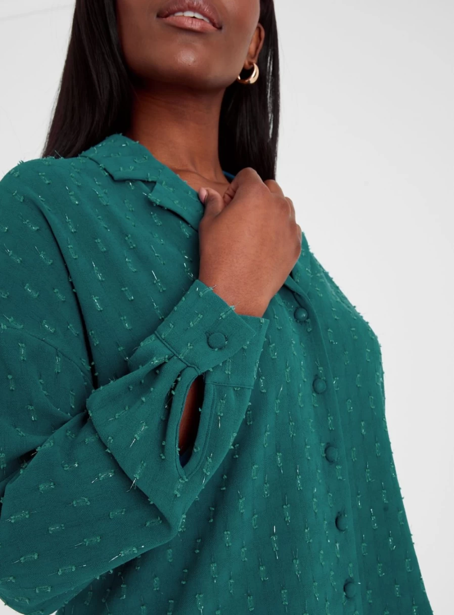 "Tu Women's Teal Jacquard Relaxed Shirt - Stylish Casual Top for Women"