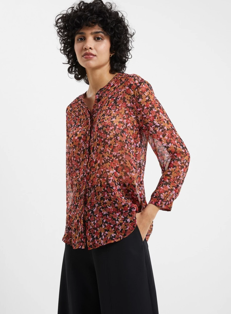 French Connection Women's Clara Flavia Grandad Shirt in XL Size - Stylish Casual Button-Up Top