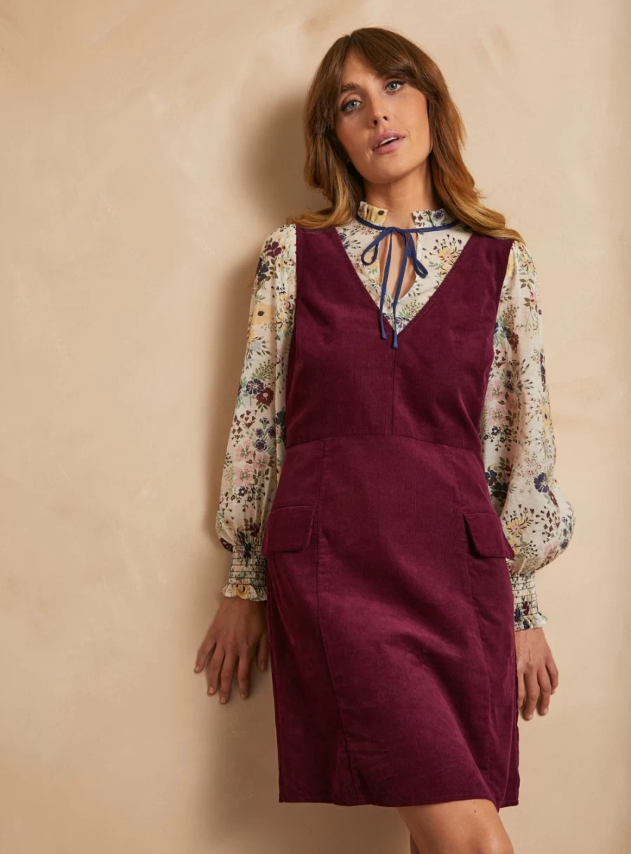 Everbelle Women's Dark Red Corduroy Pinafore Mini Dress - Size 6