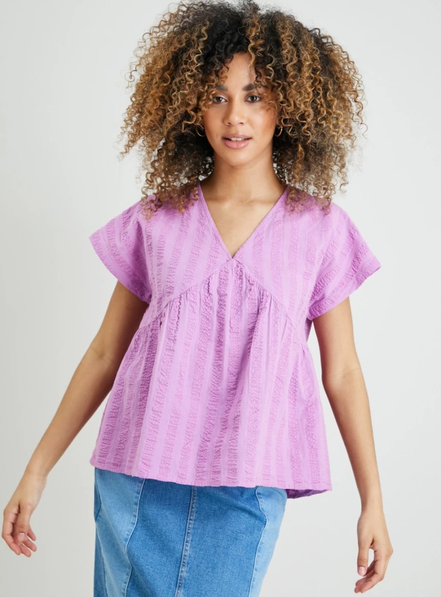 Tu Women's Lilac Textured Stripe Smock Top - Casual Chic Blouse for Spring/Summer