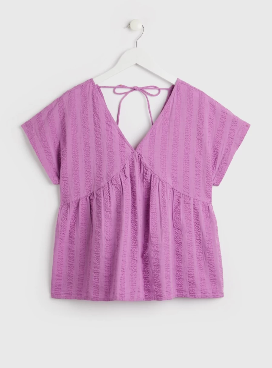 Tu Women's Lilac Textured Stripe Smock Top - Casual Chic Blouse for Spring/Summer