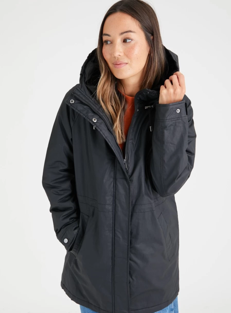 Tu Women's Black Water-Resistant Raincoat - Lightweight Showerproof Coat for Outdoor Activities