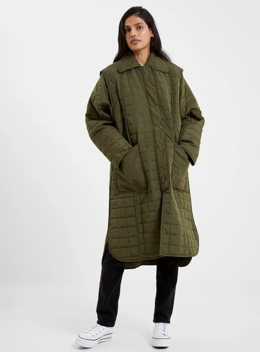French Connection Women's Aris Quilted Edge Coat - Medium/Large Size Winter Jacket