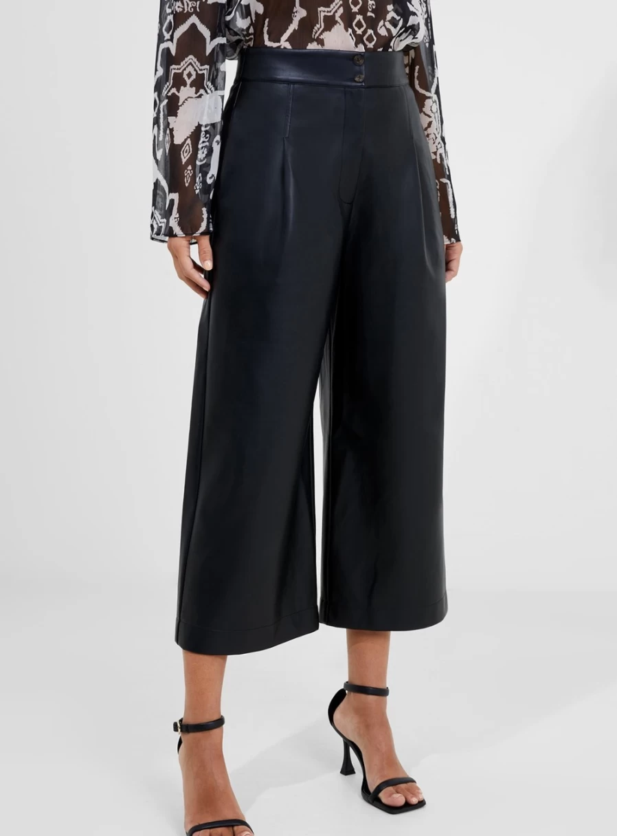 French Connection Women's Crolenda PU Cropped Trousers - Size 16 High-Waisted Vegan Leather Pants