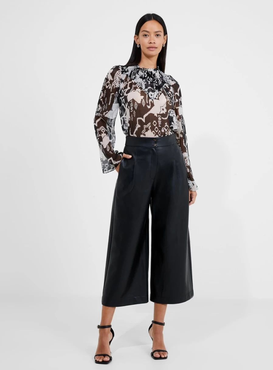 French Connection Women's Crolenda PU Cropped Trousers - Size 16 High-Waisted Vegan Leather Pants