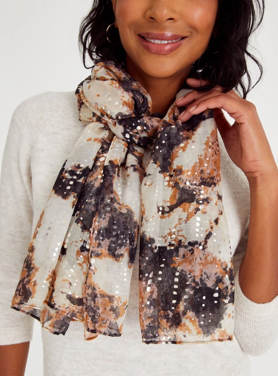 Tu Women's Brown Animal Print Foil Scarf - One Size Fashion Accessory