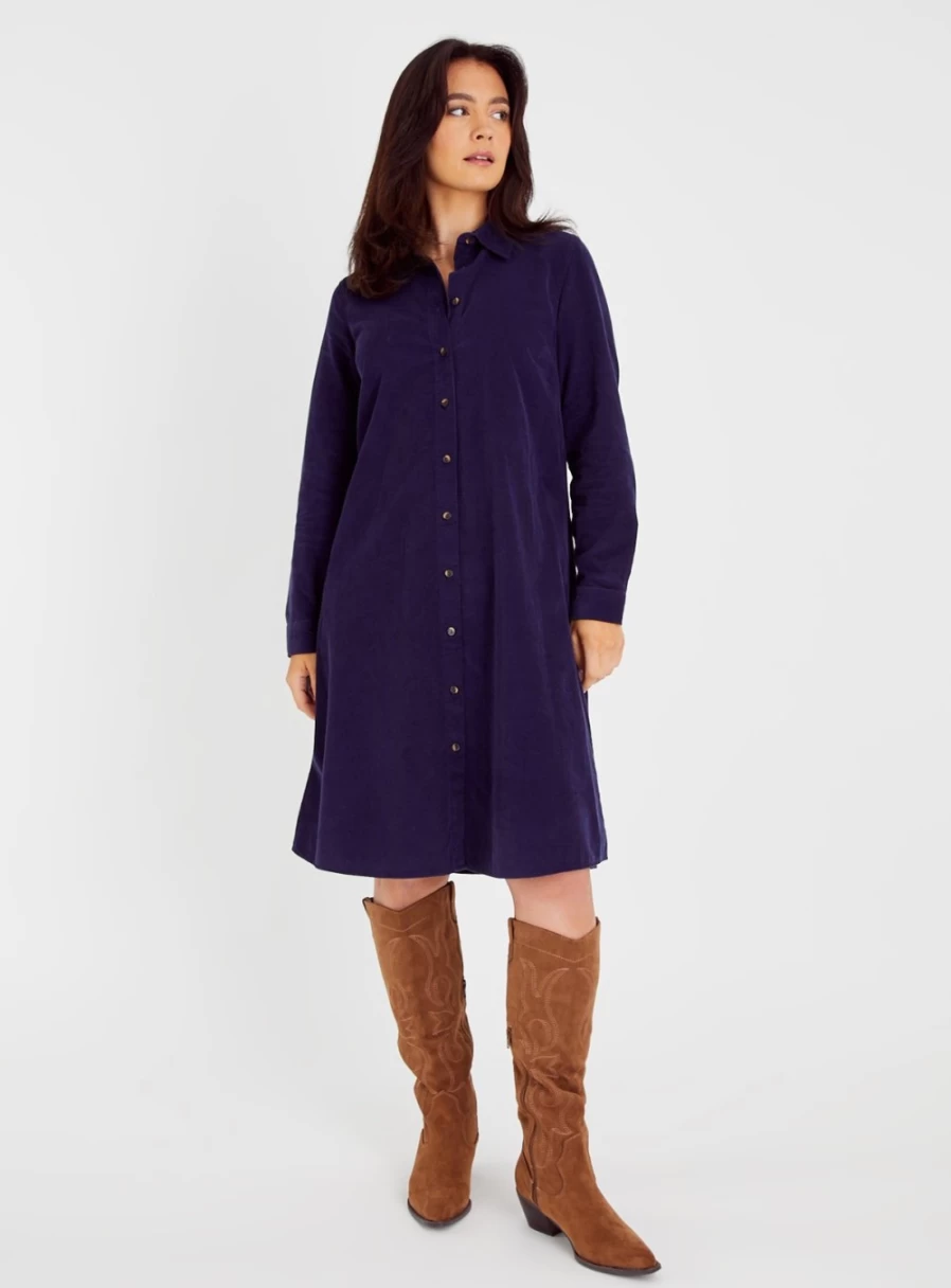 Tu Women's Navy Corduroy Shirt Dress - Stylish 20s Inspired Casual Wear