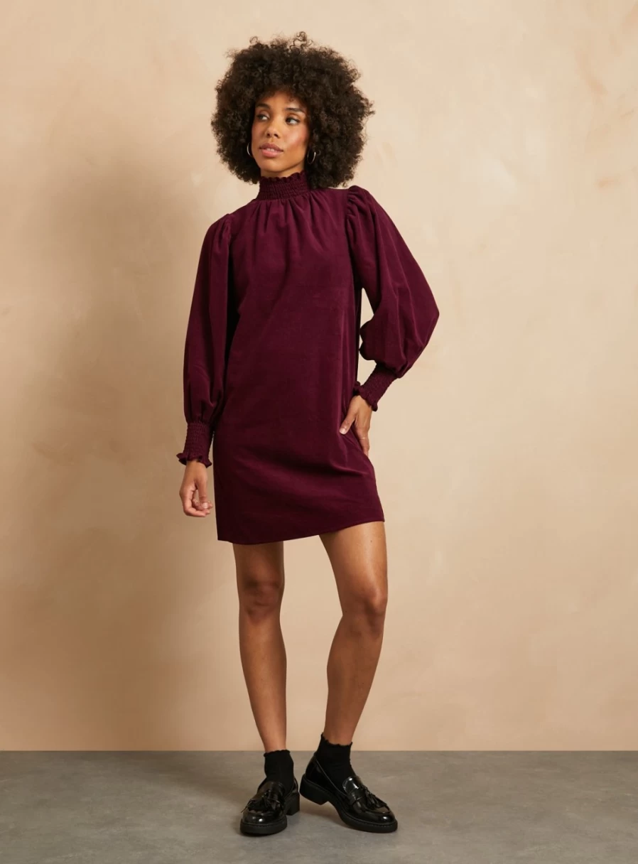 Everbelle Women's Dark Red Corduroy High Neck Short Sleeve Dress Size 12