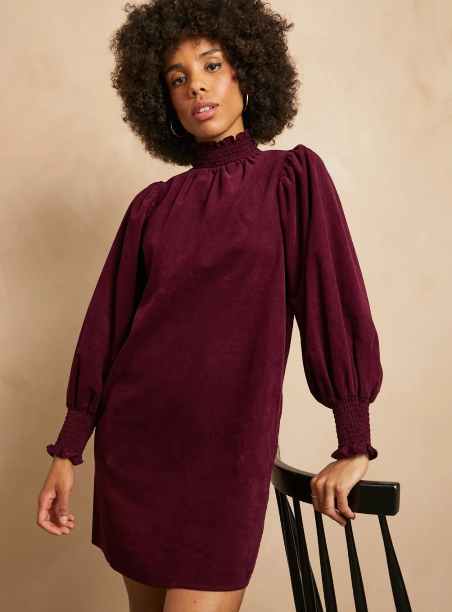Everbelle Women's Dark Red Corduroy High Neck Short Sleeve Dress Size 12
