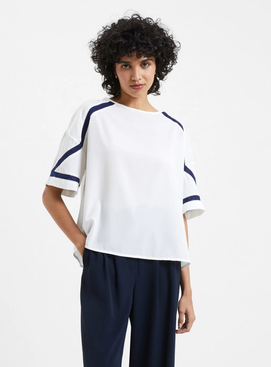 French Connection Women's Lightweight Crepe Top L - Elegant Blouse for Casual Wear