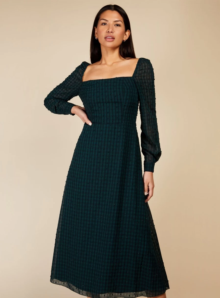 Little Mistress Women's Green Gingham Midi Dress - Stylish 12 Collection
