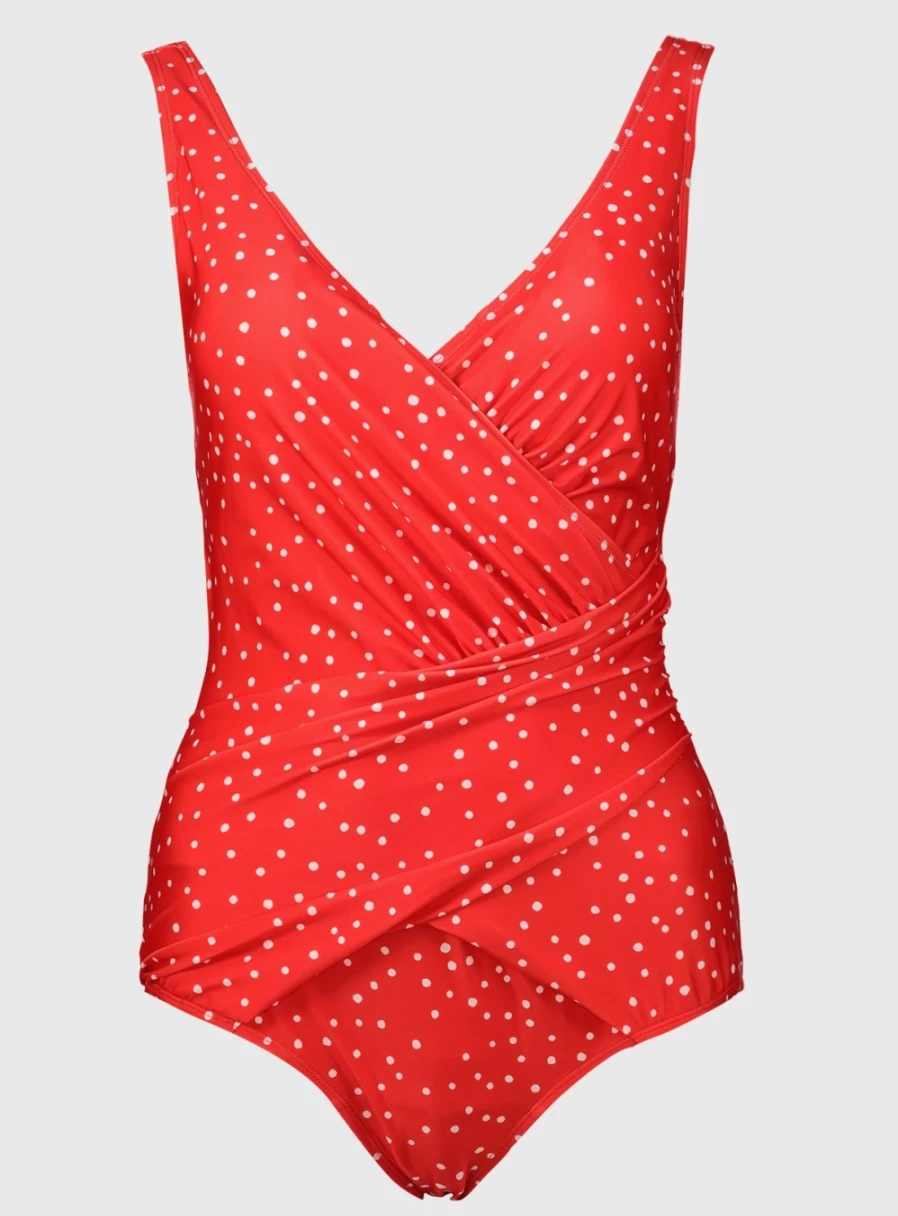 "Tu Women's Red Polka Dot Wrap Swimsuit - Size 14"