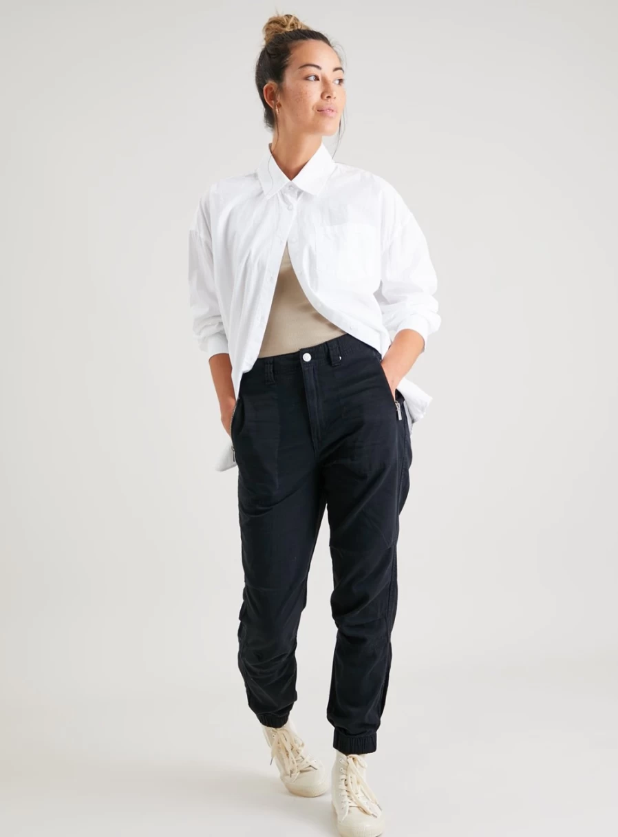 Tu Women's Black Tapered Leg Cargo Trousers - Stylish 16" Military Pants