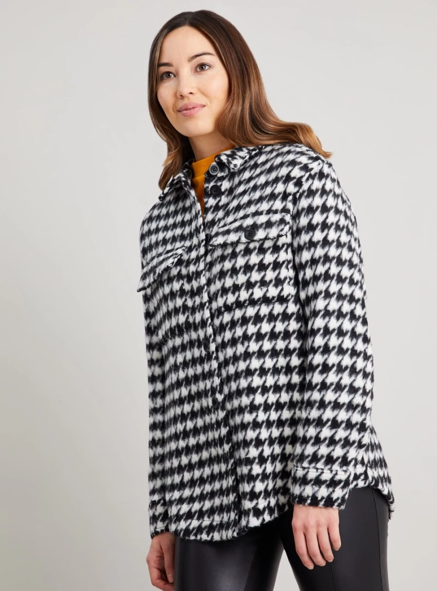 "Tu Women's Monochrome Dogtooth Shacket - Stylish Checkered Overshirt Coat"
