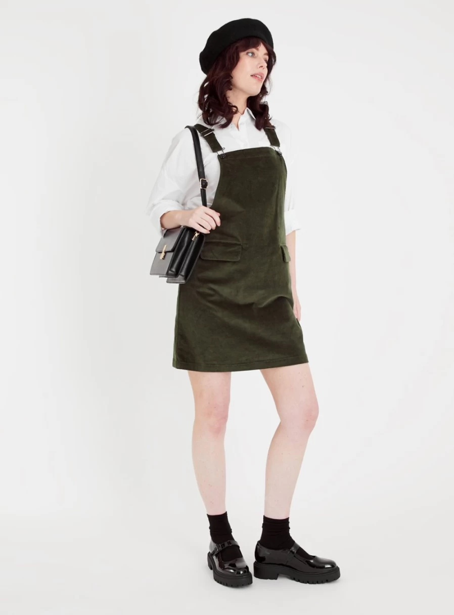 "Tu Women's Green Corduroy Pinafore Dress - Size 10"