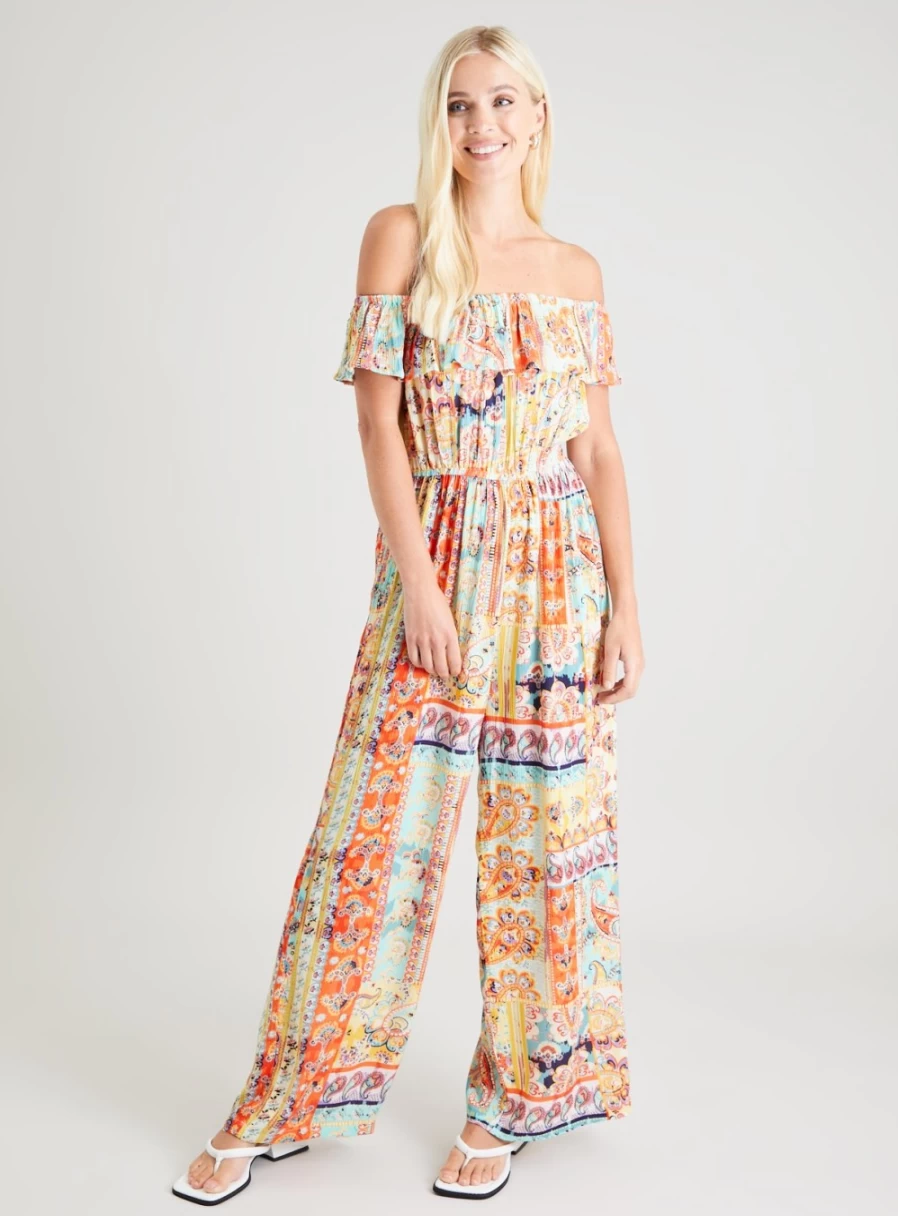 Tu Women's Vibrant Scarf Print Sleeveless Jumpsuit - Stylish Summer Romper 18