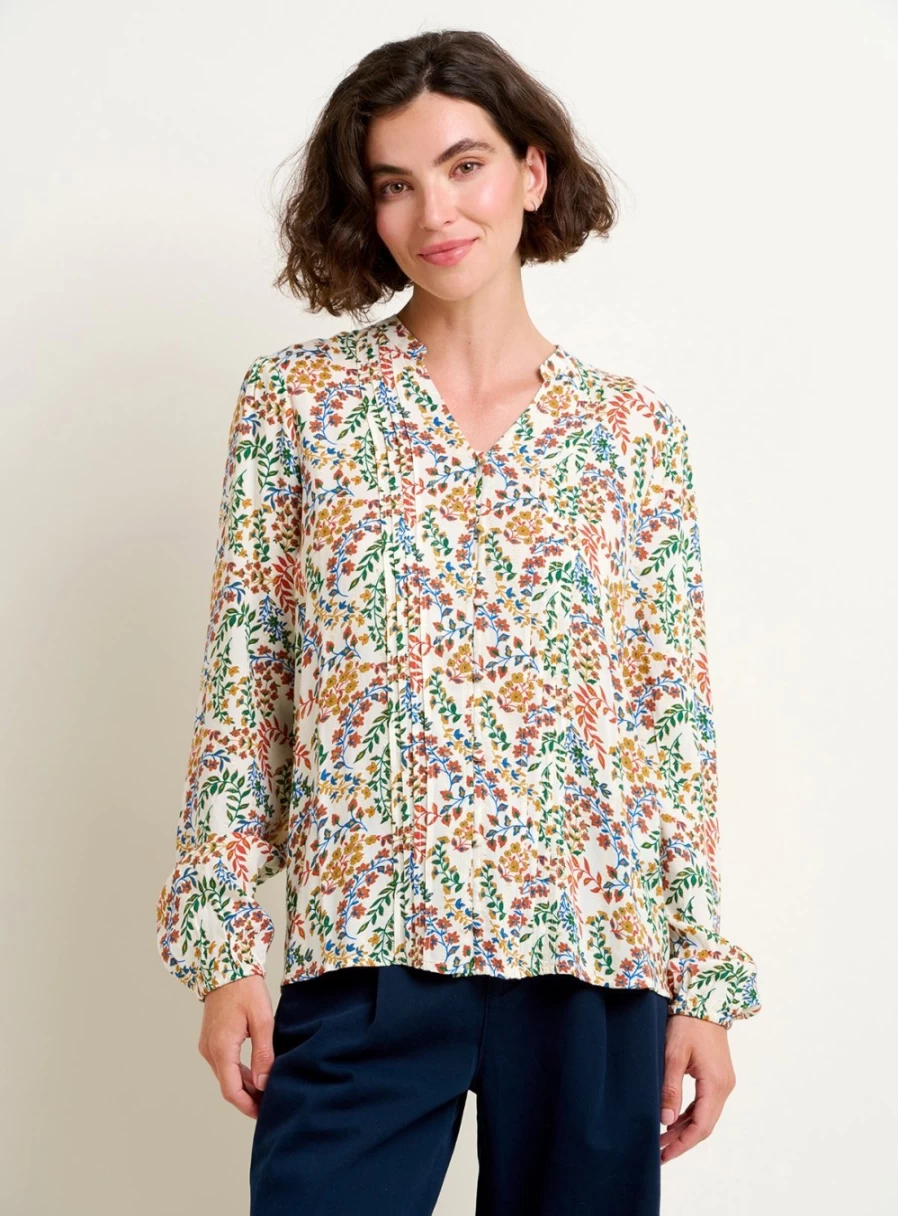 Brakeburn Women's Floral Paisley Print Blouse - Stylish Cream Top for Women