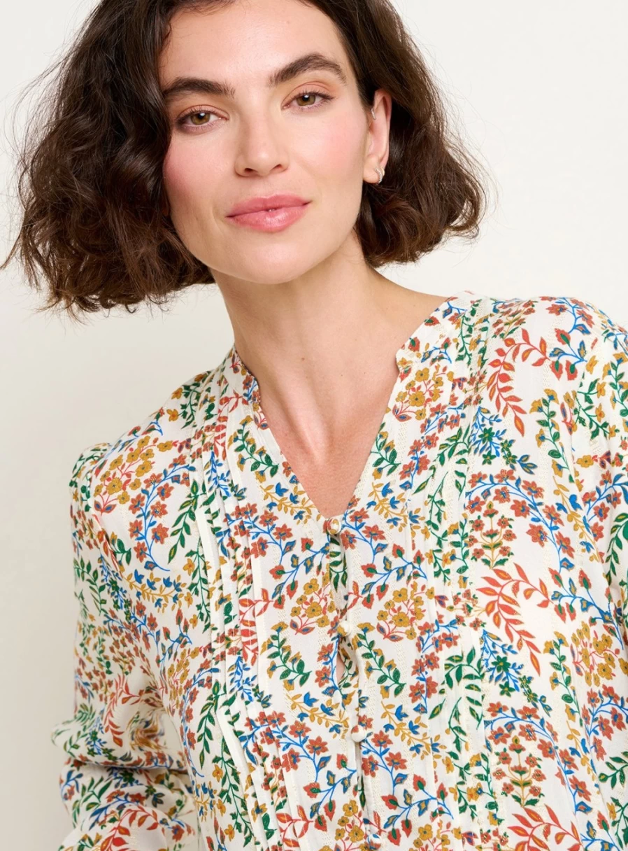 Brakeburn Women's Floral Paisley Print Blouse - Stylish Cream Top for Women