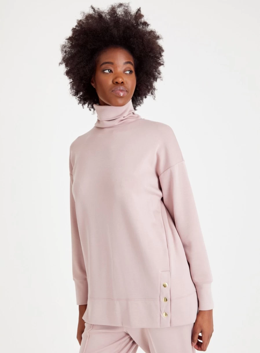 Tu Women's Pink Oversized Longline Roll Neck Top - Comfortable Stretchable Casual Wear